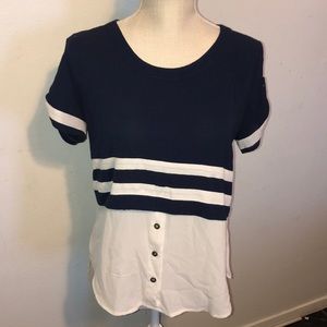 Navy blue and white blouse